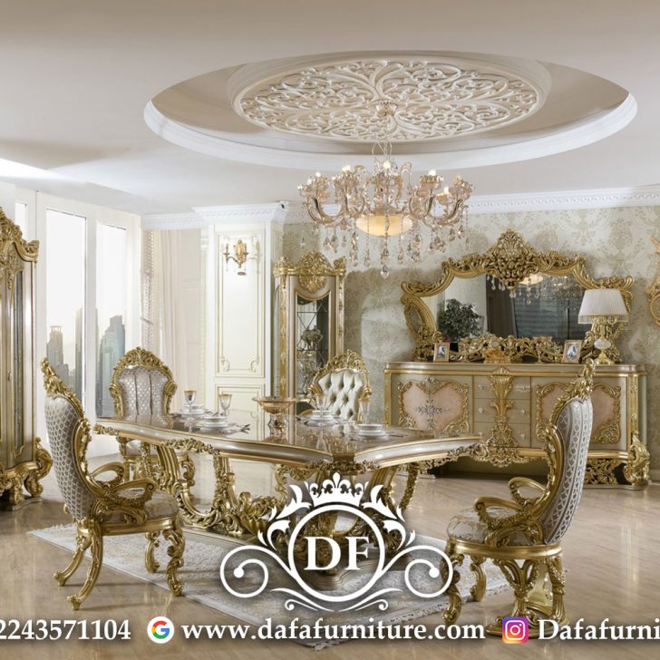 Set Meja Makan Mewah Klasik Luxury Golden Duco Glossy DFJ-199
