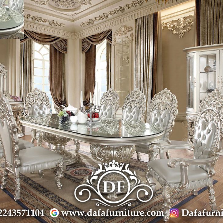Meja Makan Mewah Klasik Silver Duco Luxury Color DFJ-181